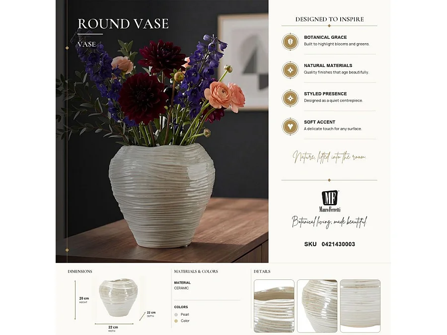 Vase Rond en Céramique "Perly" 22cm Blanc