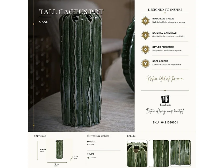Vase en Céramique "Cactus" 31cm Vert