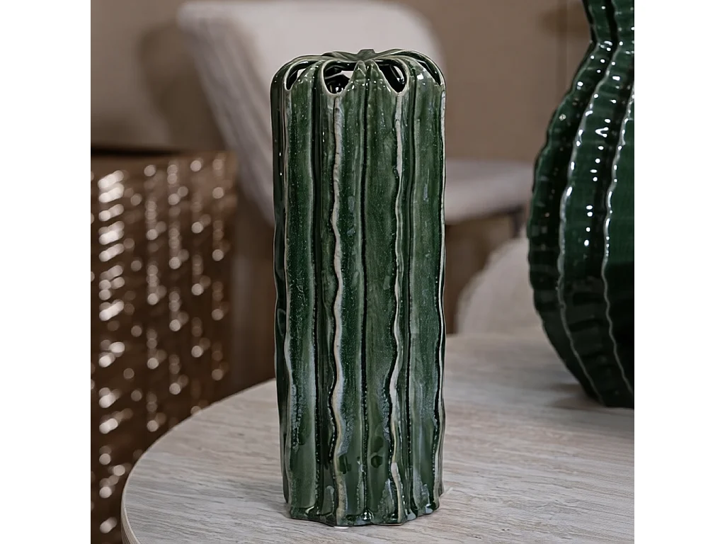 Osłonka dekoracyjna Cactus, kolor zielony, ceramika, 12 x 12 x 31,5 cm, Mauro Ferretti