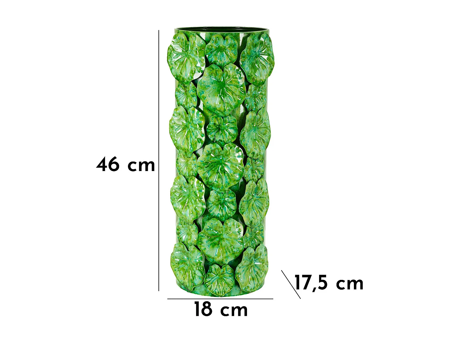 Groene metalen vaas 18x17,5x46 cm