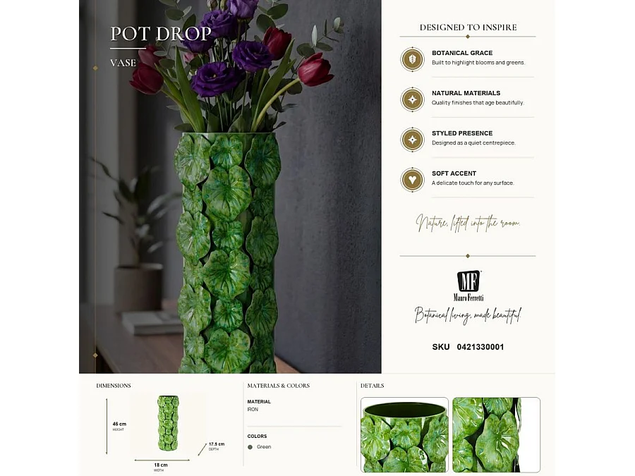 Vase Design Nénuphar "Drop" 46cm Vert