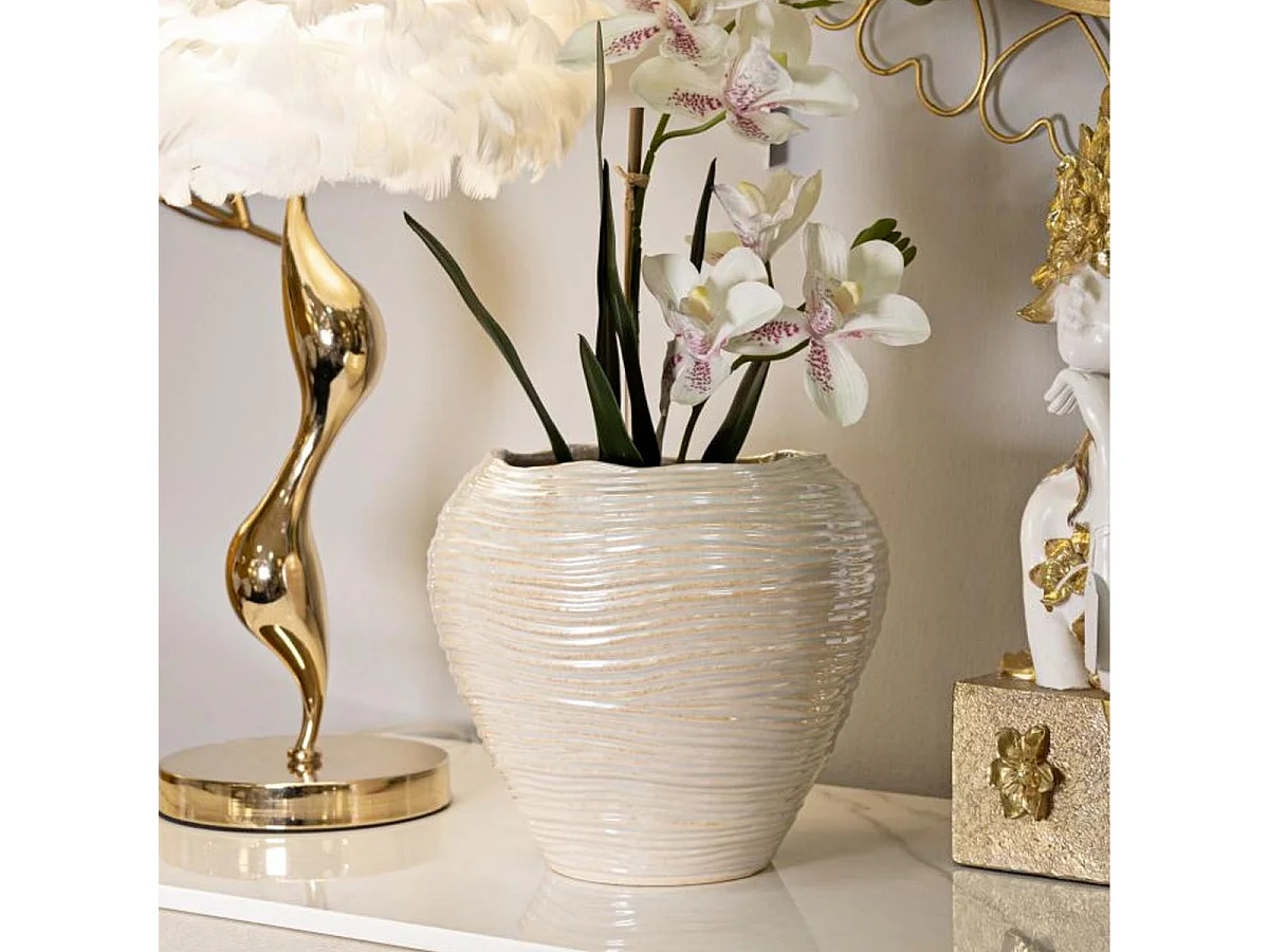 Vaso in ceramica colore perla cm ø 27x24