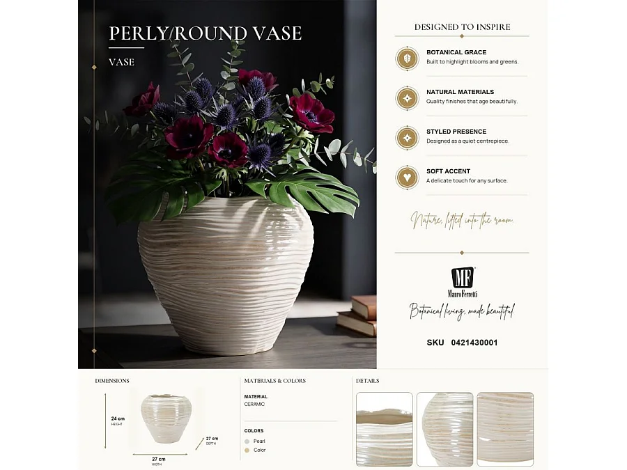 Vase Rond en Céramique "Perly" 27cm Blanc