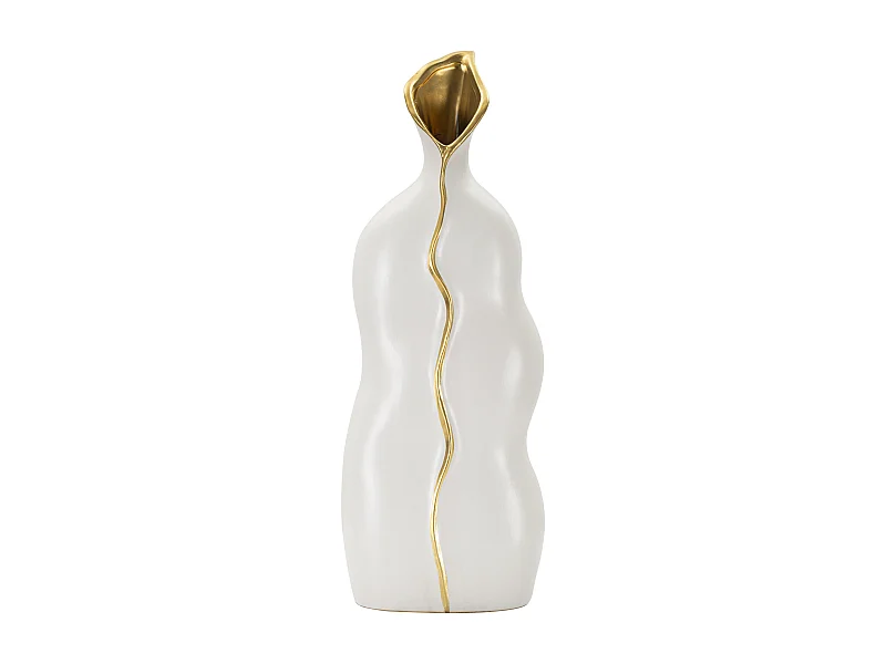 Vaso decorativo in ceramica bianco e oro cm 19,5x10x50