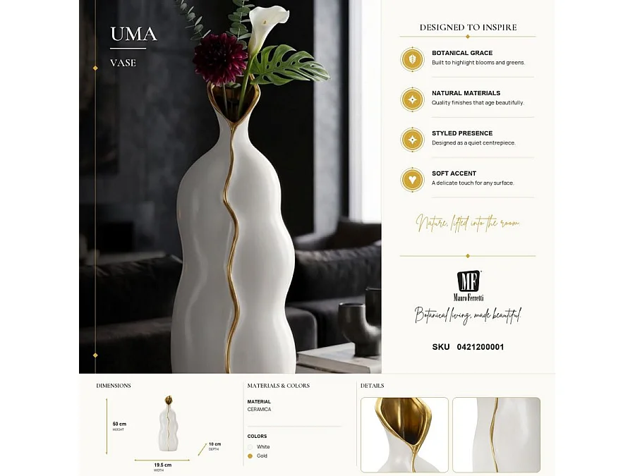 Vase Design en Céramique "Uma" 50cm Blanc