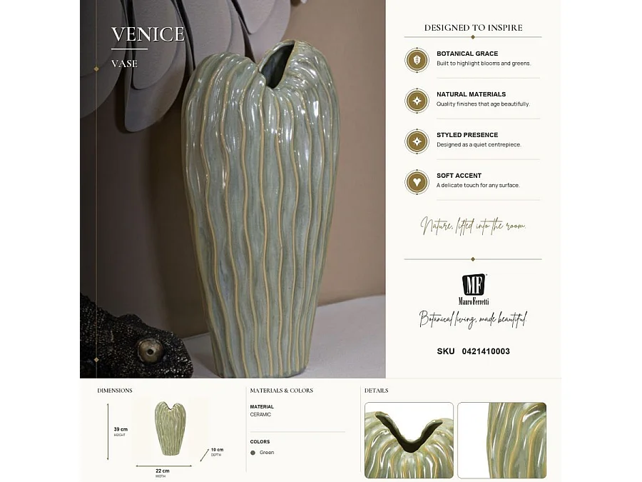 Vase en Céramique "Venice" 39cm Vert