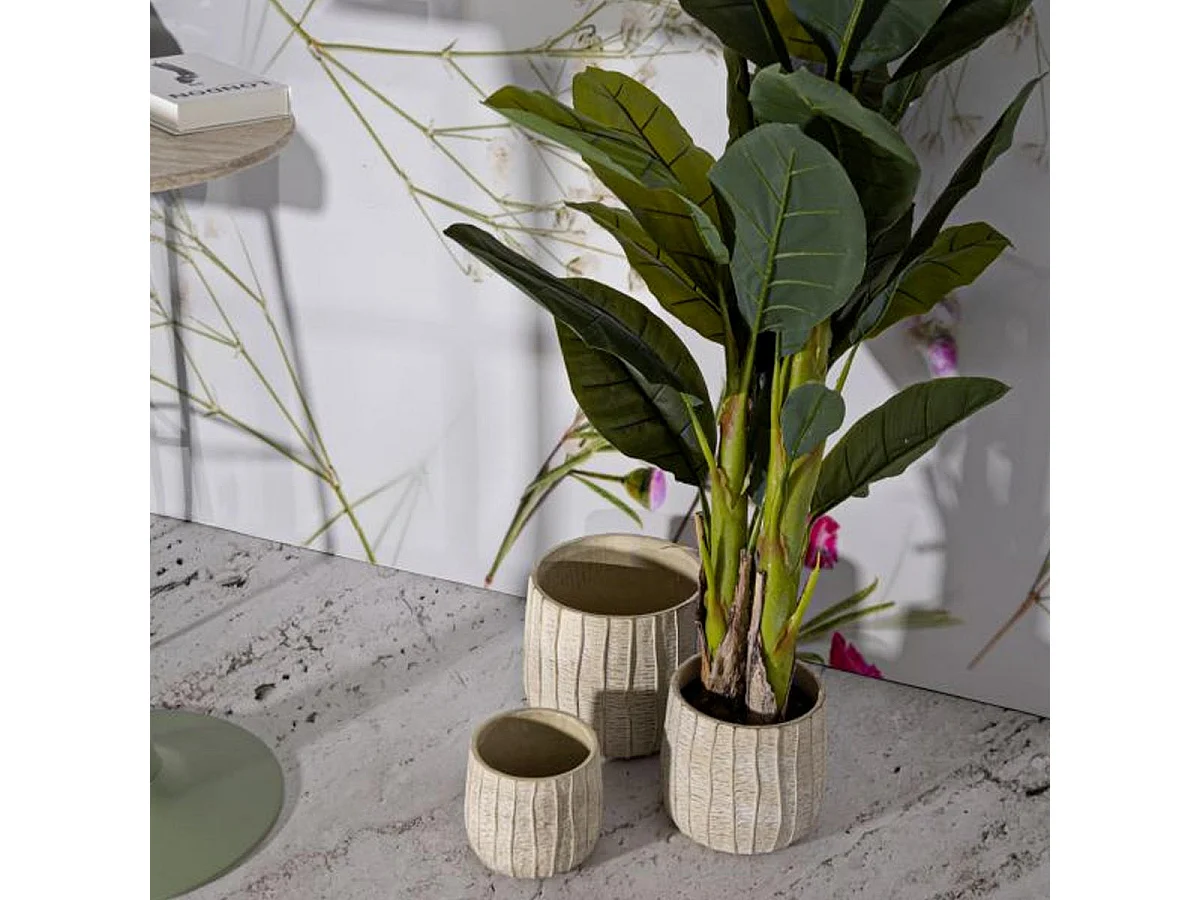 Lot de 3 Cache-Pots "Flake" 30cm Crème