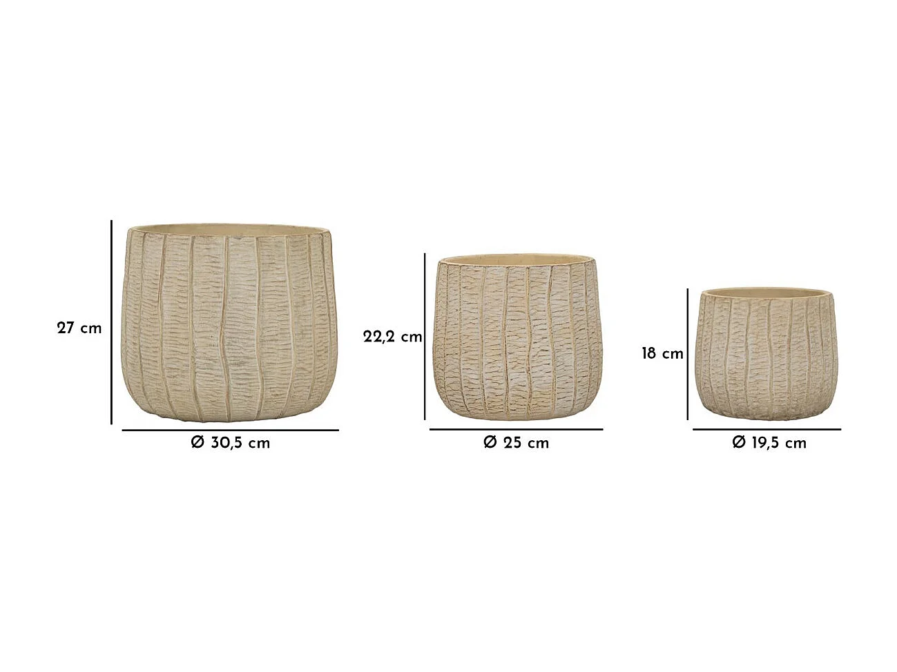 Lot de 3 Cache-Pots "Flake" 30cm Crème