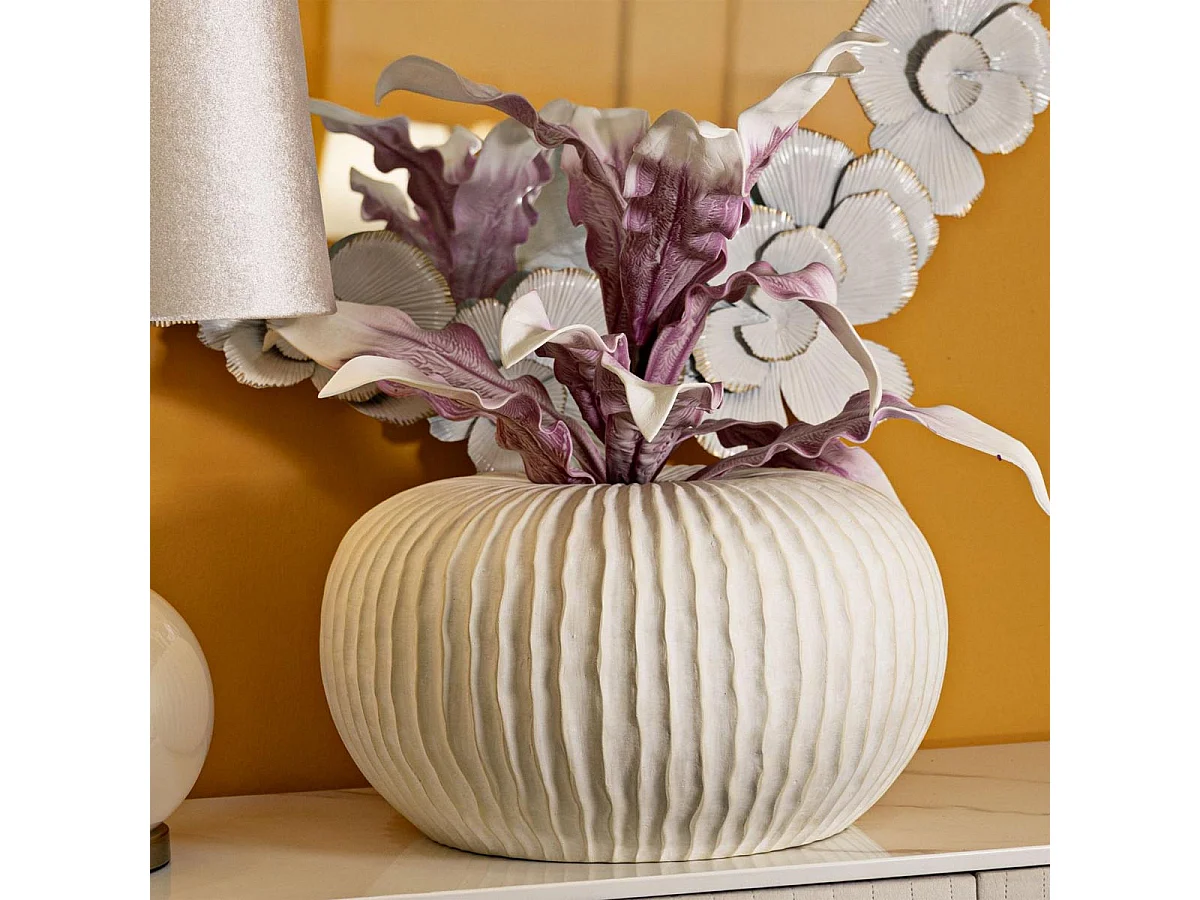 Vase Design Rainuré "Icicle" 40cm Crème
