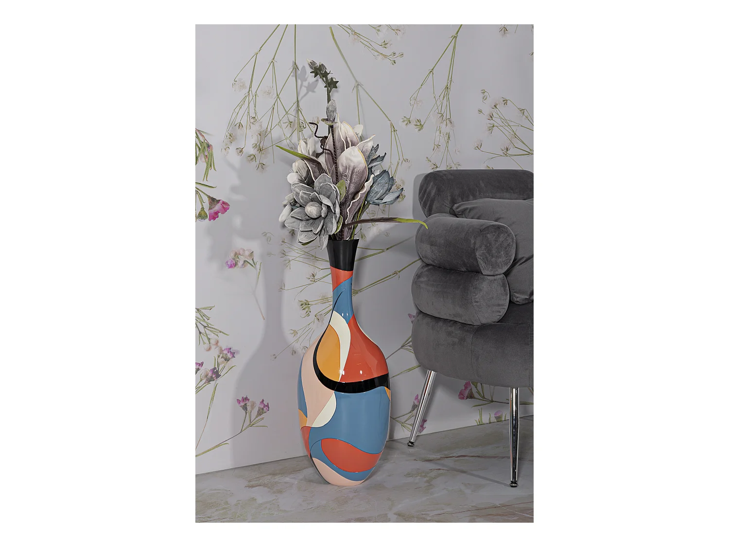 Vase Déco en Résine "Rubic" 66cm Multicolore