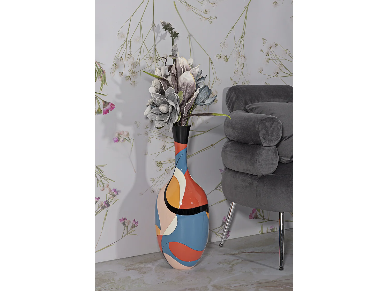 Vase Déco en Résine "Rubic" 66cm Multicolore