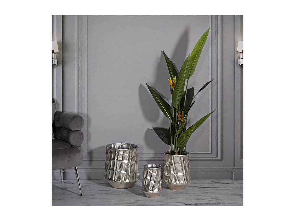 Portavasi in metallo argento set 3 pz cm ø 35x38,5-27,5x33-18,5x26,5