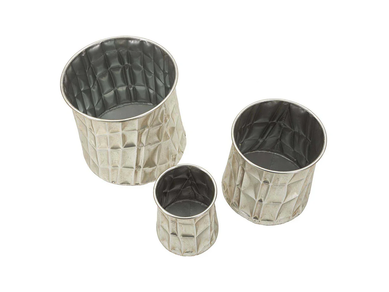 Portavasi in metallo argento set 3 pz cm ø 35x38,5-27,5x33-18,5x26,5