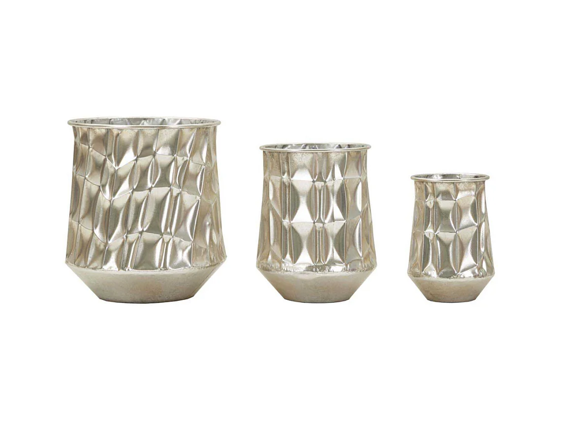 Portavasi in metallo argento set 3 pz cm ø 35x38,5-27,5x33-18,5x26,5
