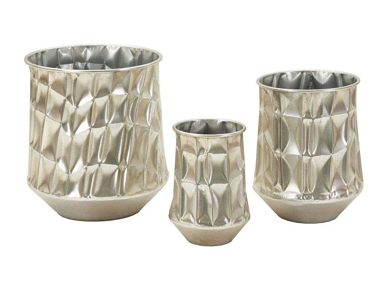 Set de 3 vases en métal argenté