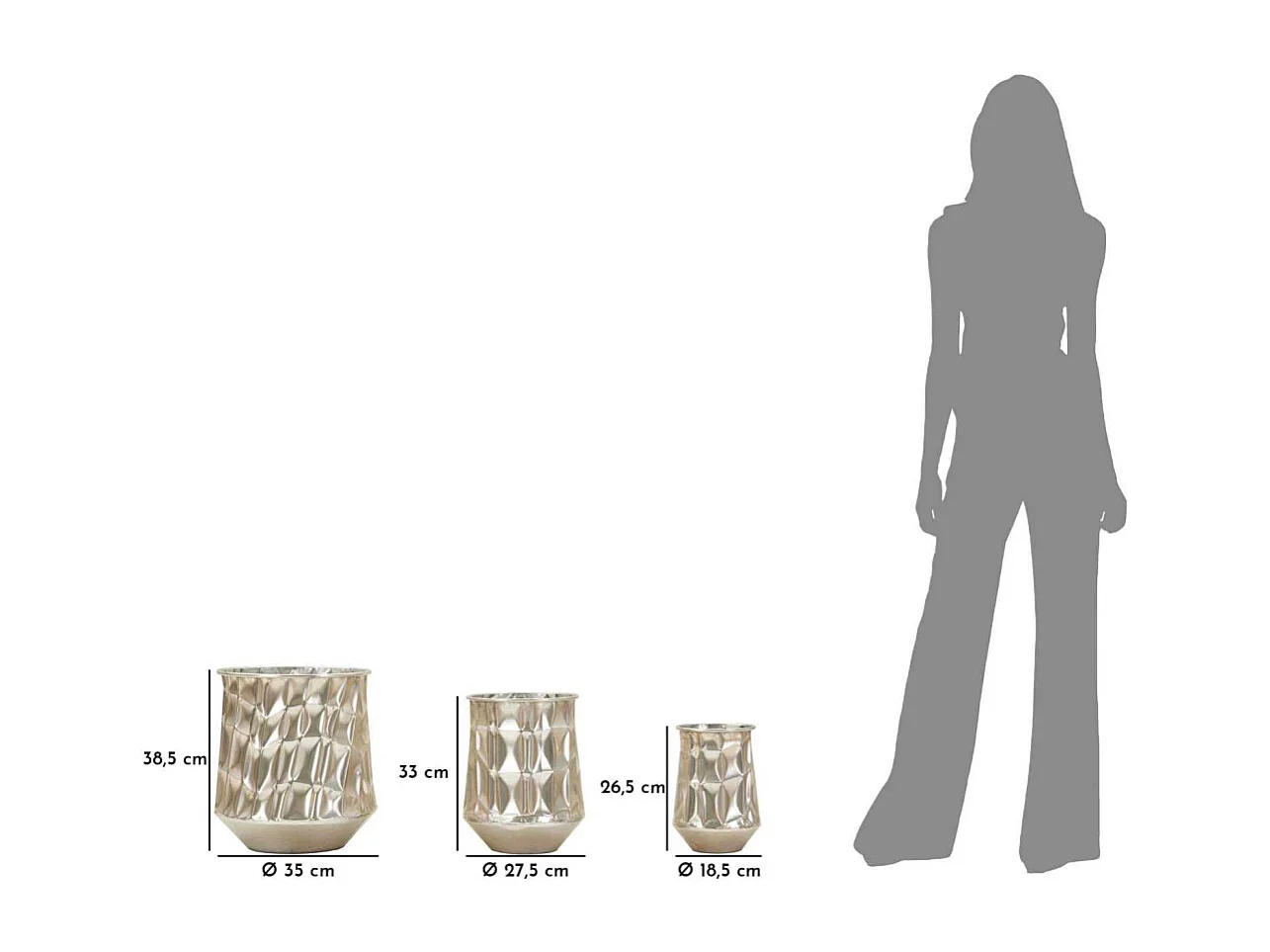 Set de 3 vases en métal argenté