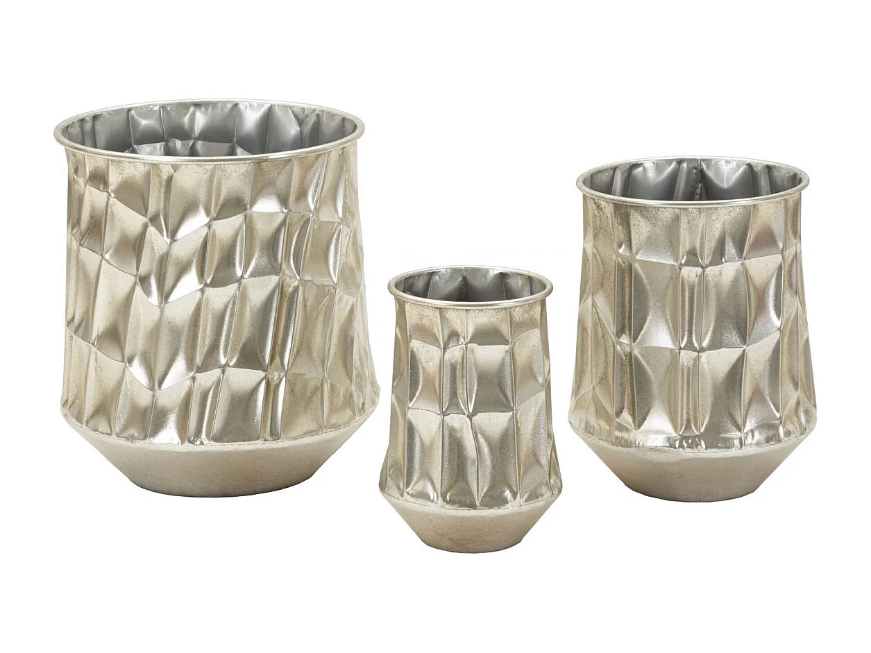 Portavasi in metallo argento set 3 pz cm ø 35x38,5-27,5x33-18,5x26,5