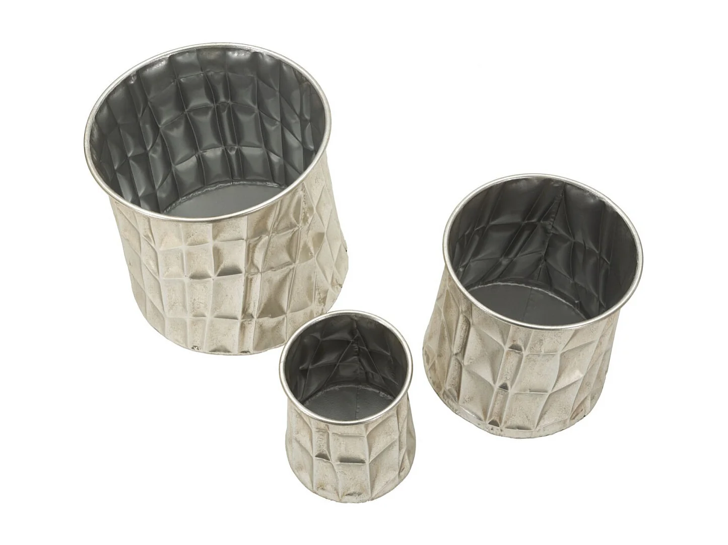 Portavasi in metallo argento set 3 pz cm ø 35x38,5-27,5x33-18,5x26,5
