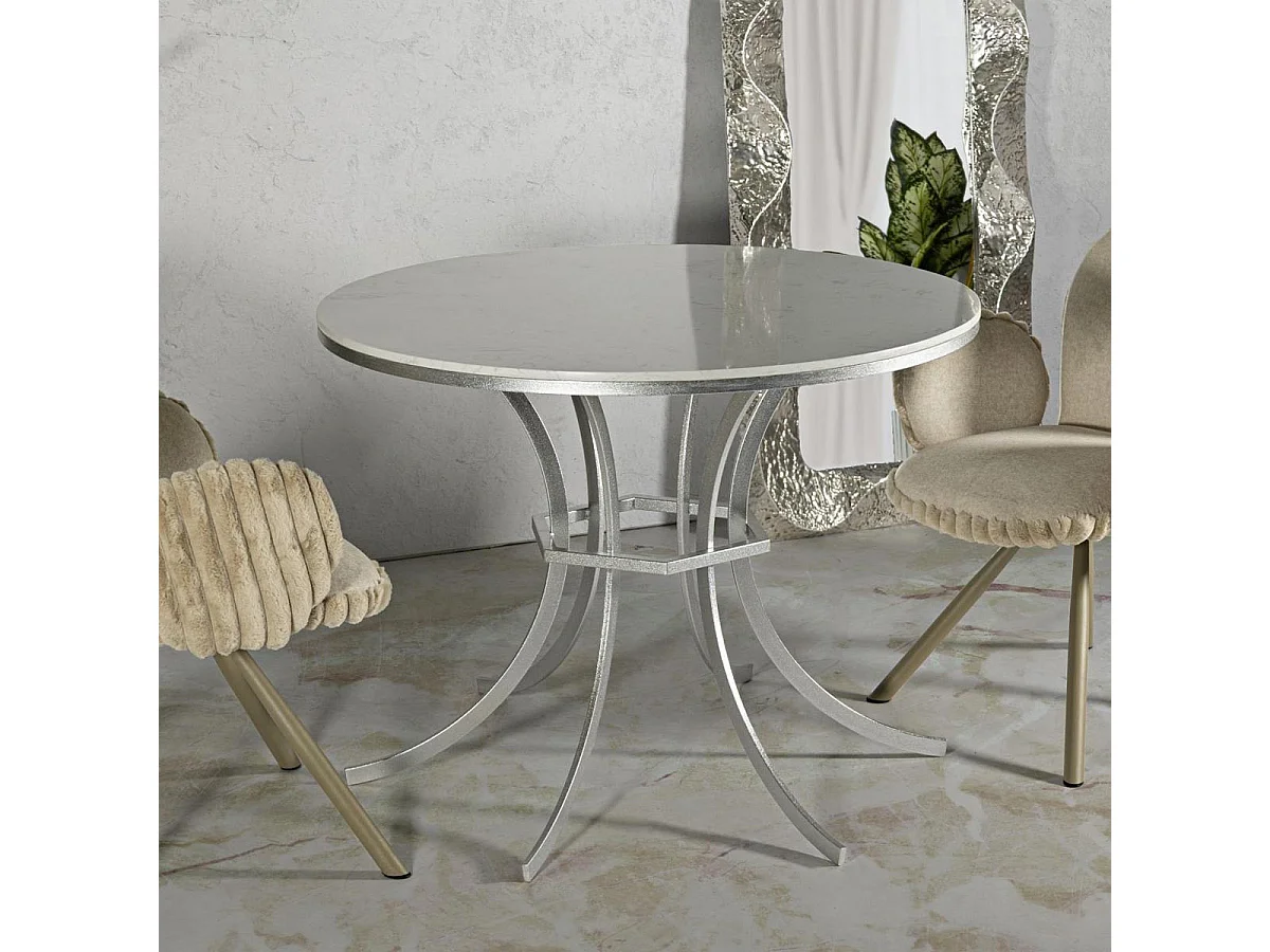 Table de Repas "Istanbul" 100cm Blanc & Argent