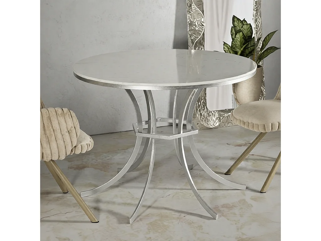 Table de Repas "Istanbul" 100cm Blanc & Argent