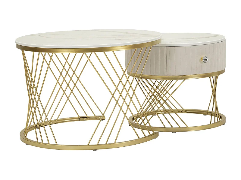 Tavoli da caffe' in velluto e metallo coppia cm ø 70x48-50x43,5