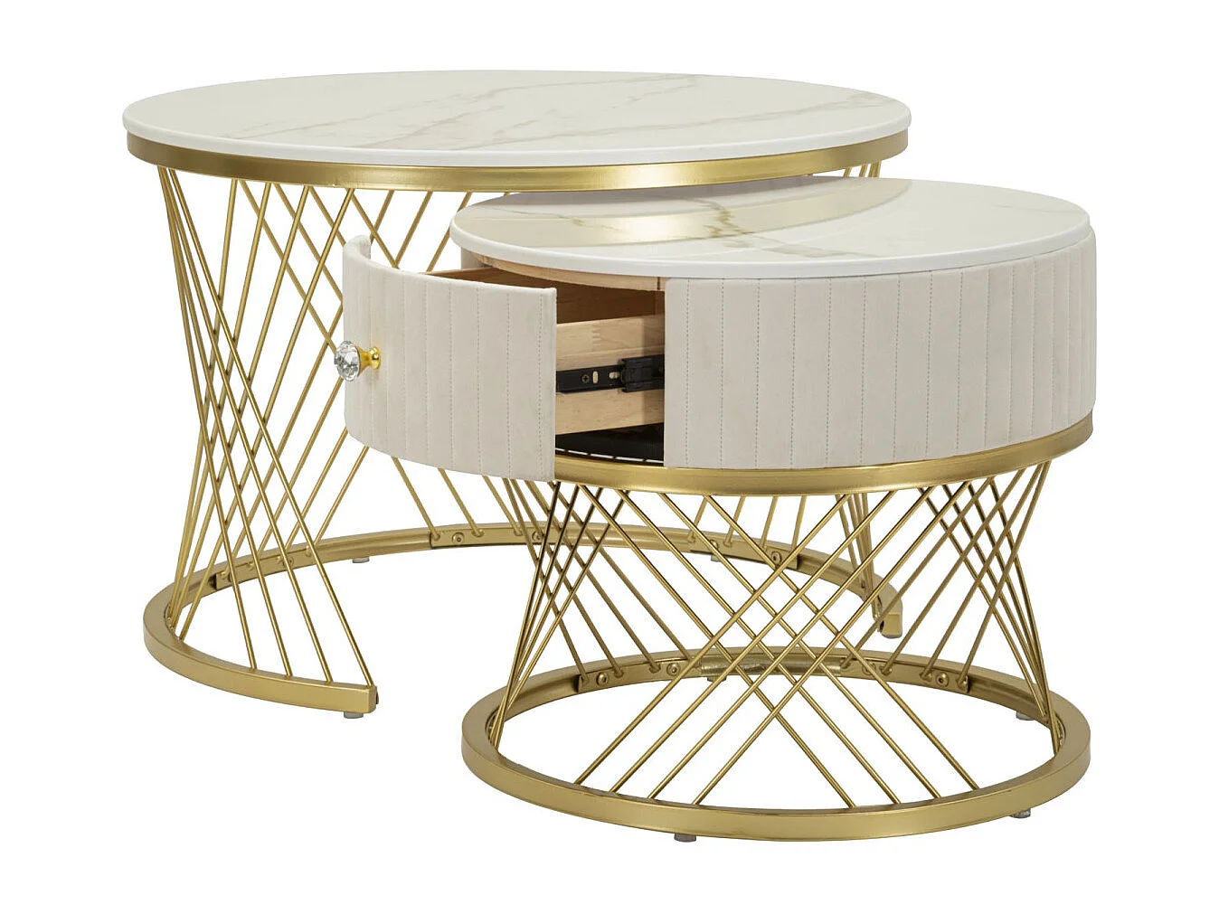 Lot de 2 Tables Basses "Votix" 70cm Crème & Or
