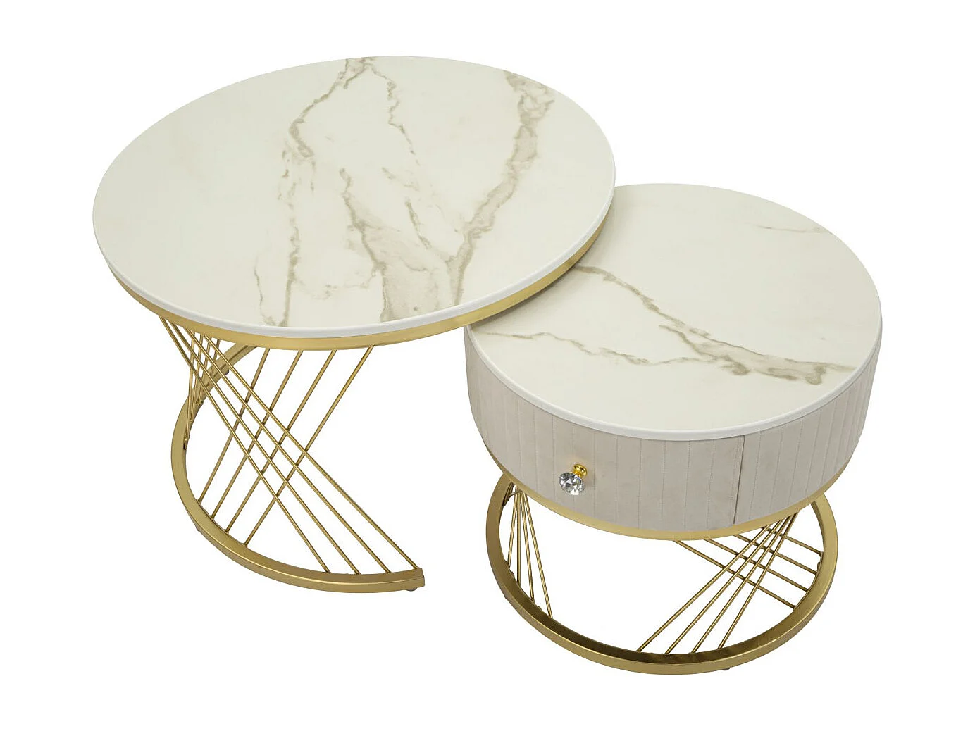 Lot de 2 Tables Basses "Votix" 70cm Crème & Or