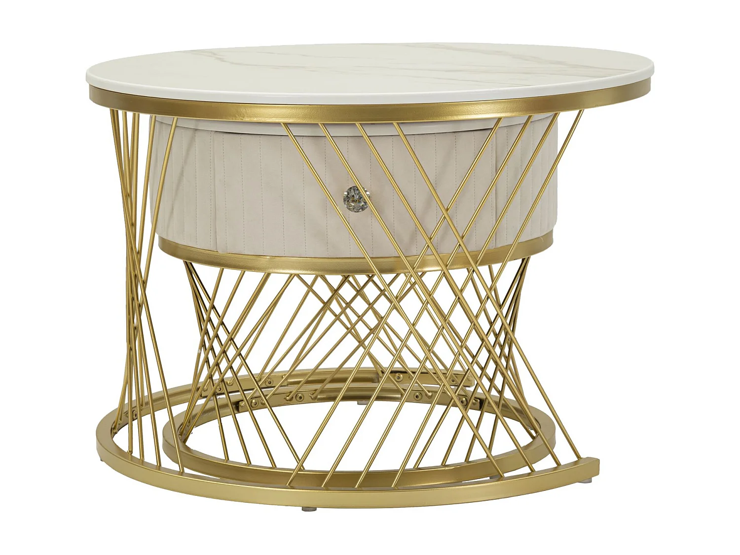 Lot de 2 Tables Basses "Votix" 70cm Crème & Or