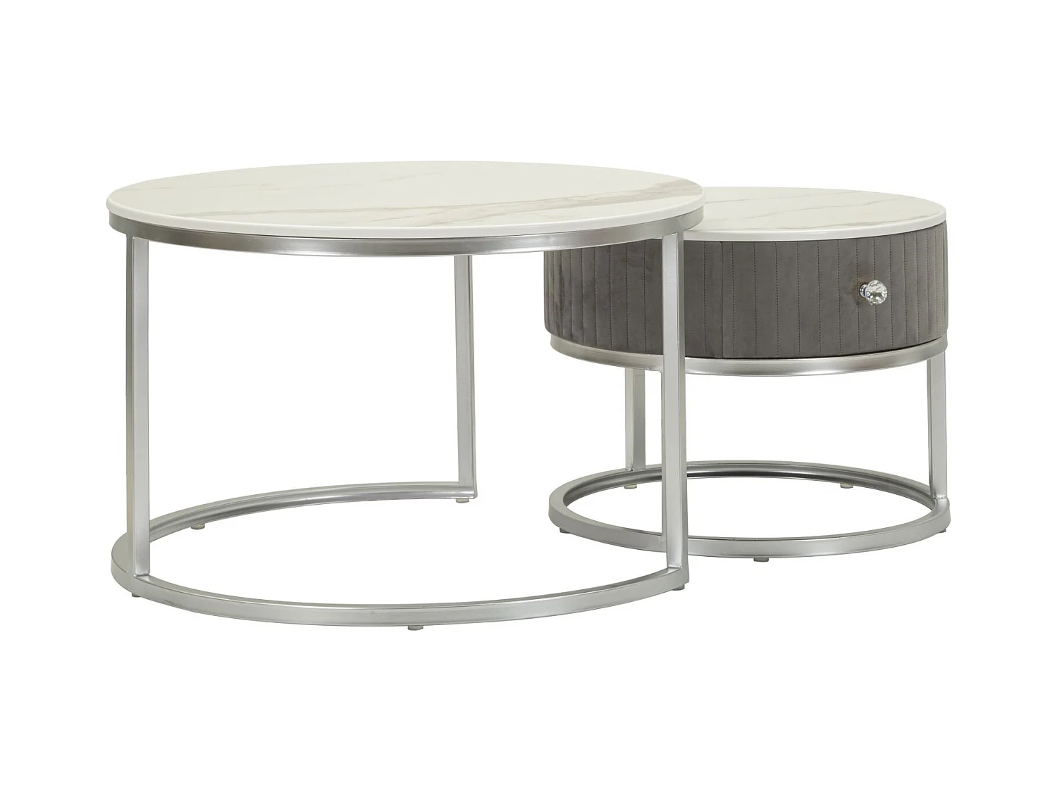 Tables basses en velours et métal, paire, ø 70x45-50x40 cm