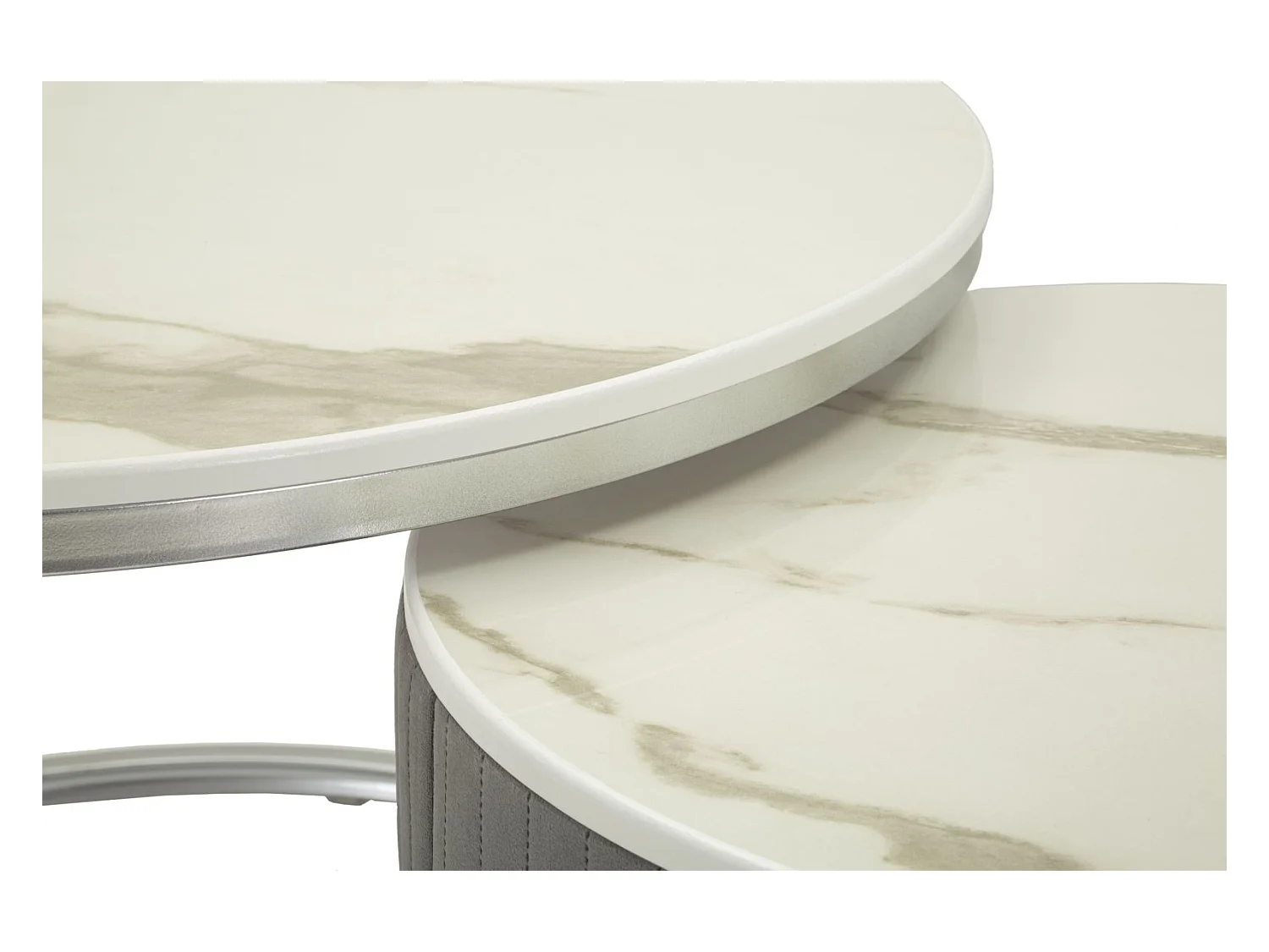 Tables basses en velours et métal, paire, ø 70x45-50x40 cm