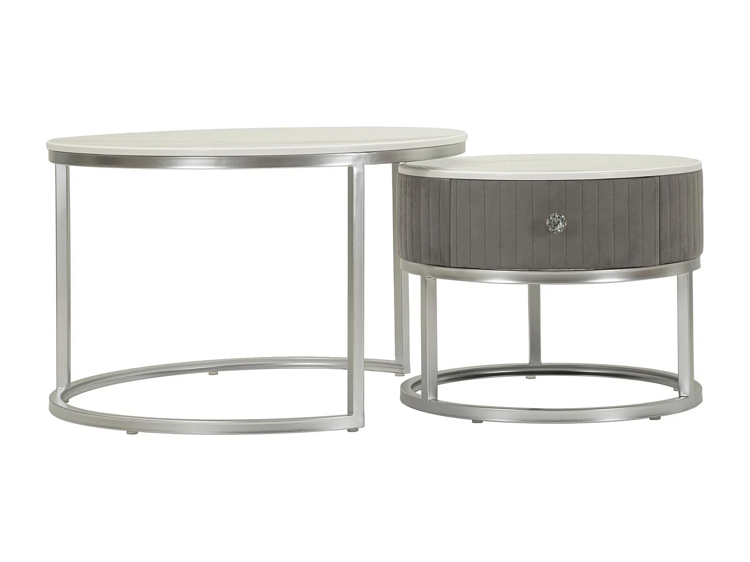 Tables basses en velours et métal, paire, ø 70x45-50x40 cm