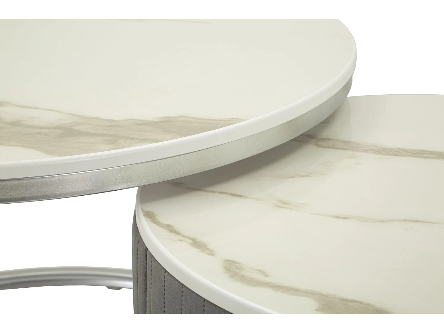 Tables basses en velours et métal, paire, ø 70x45-50x40 cm