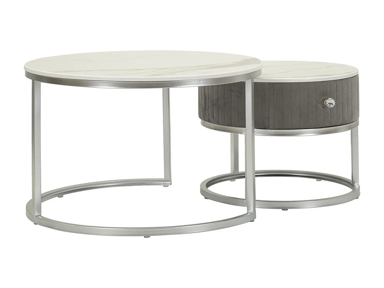 Lot de 2 Tables Basses "Votix" 70cm Gris & Argent