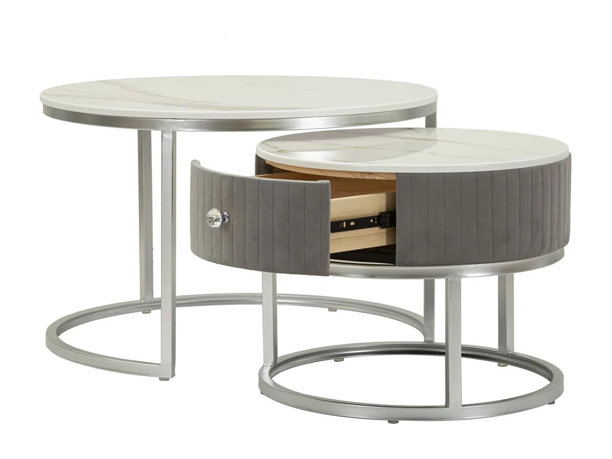 Lot de 2 Tables Basses "Votix" 70cm Gris & Argent