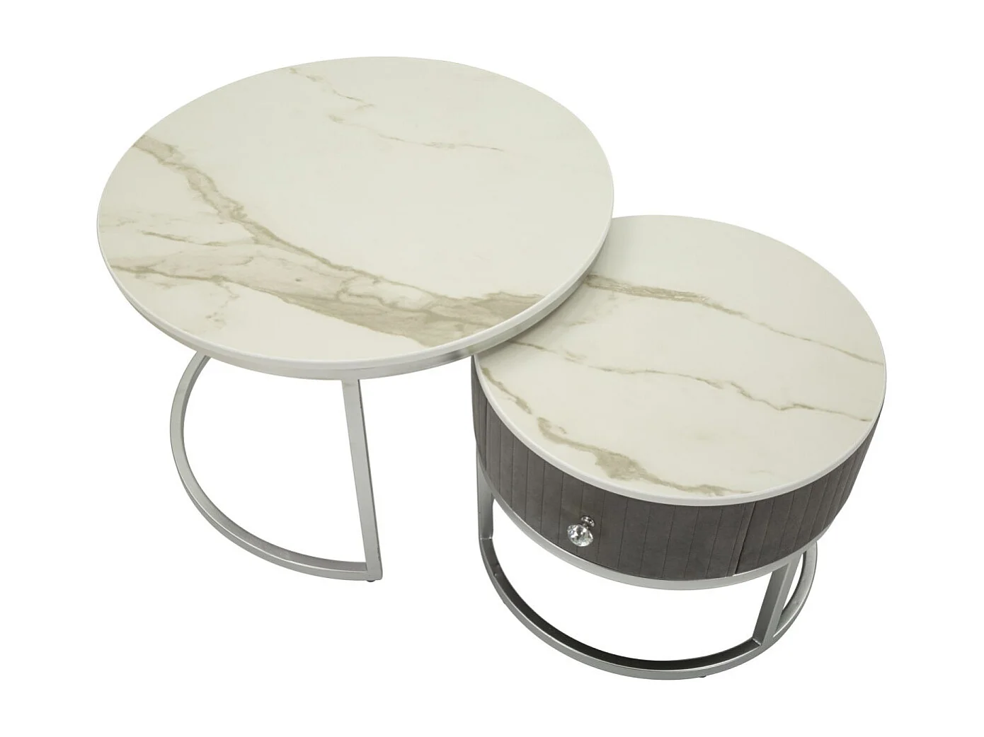 Lot de 2 Tables Basses "Votix" 70cm Gris & Argent