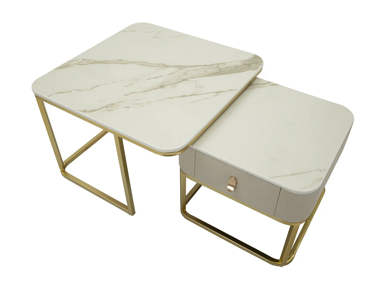 Lot de 2 Tables Basses "Beauty" 70cm Crème & Or