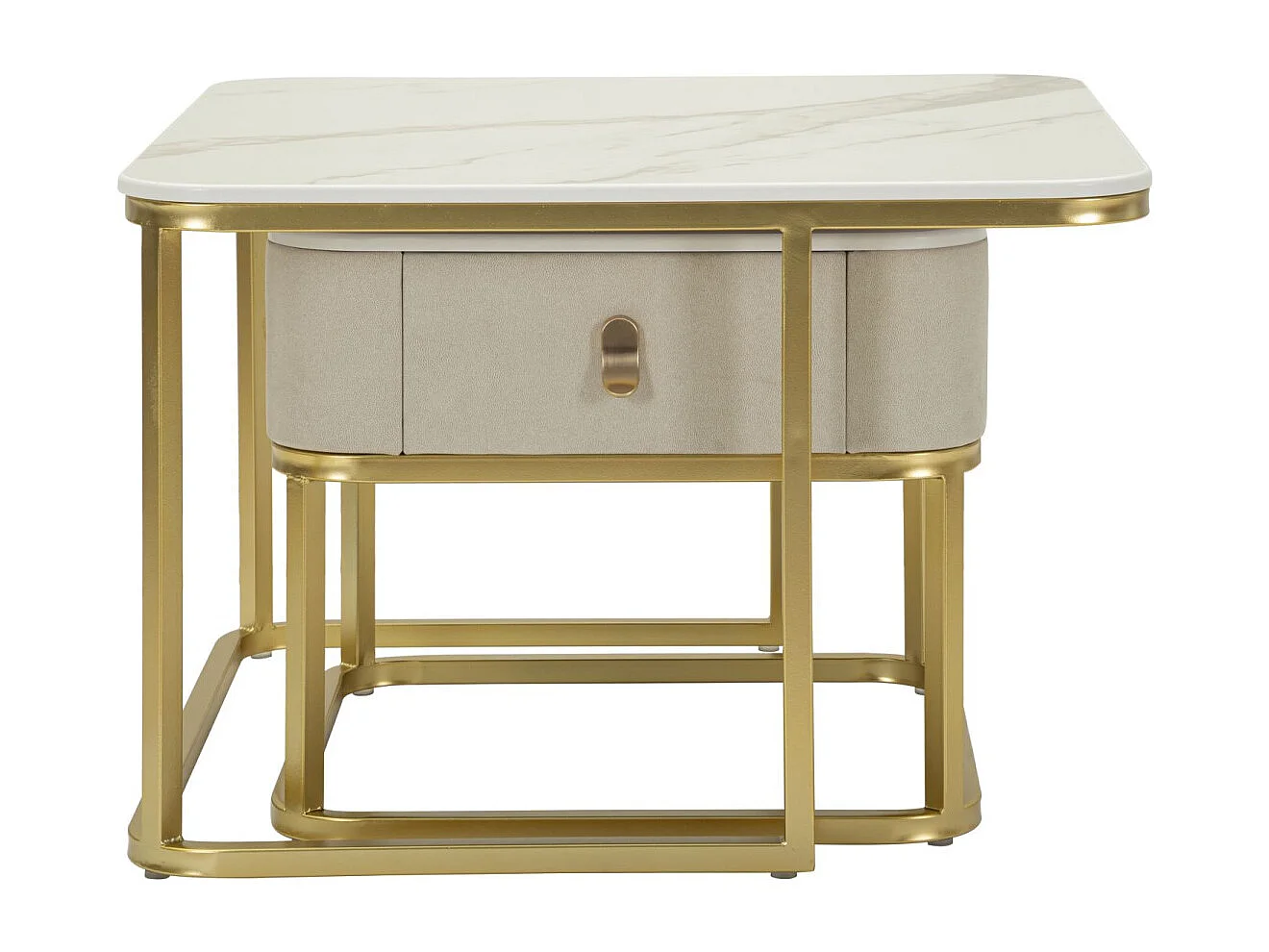Lot de 2 Tables Basses "Beauty" 70cm Crème & Or