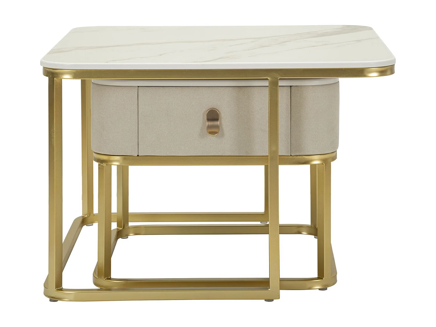 Lot de 2 Tables Basses "Beauty" 70cm Crème & Or