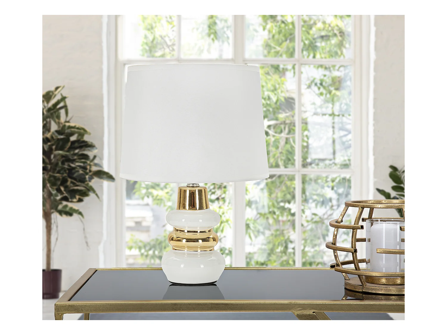 Lampe à Poser en Céramique "Liara" 32cm Blanc & Or