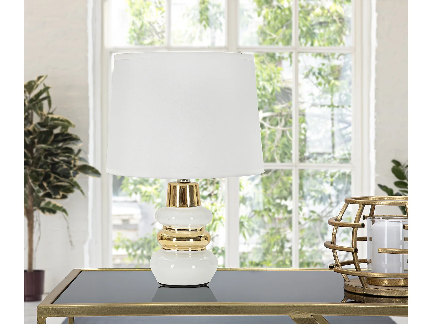 Lampe à Poser en Céramique "Liara" 32cm Blanc & Or