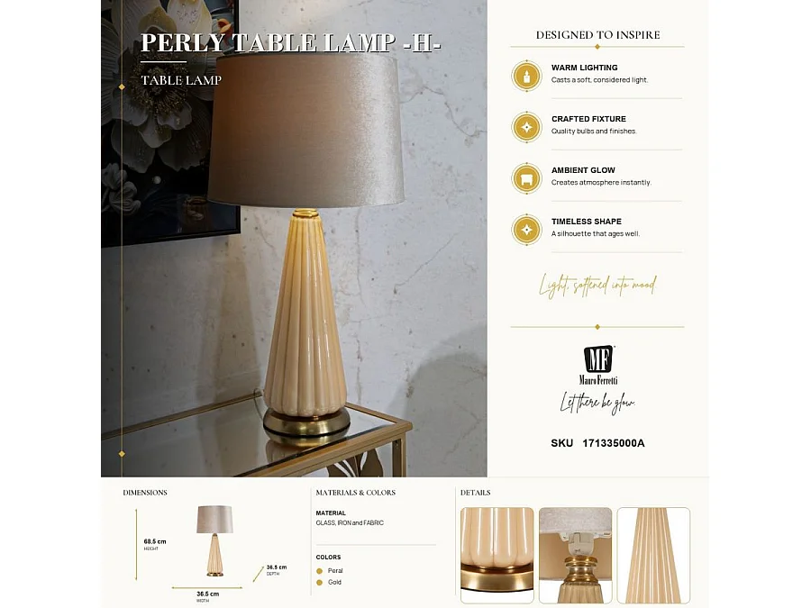 Lampe à Poser "Perly" 68cm Perle & Or