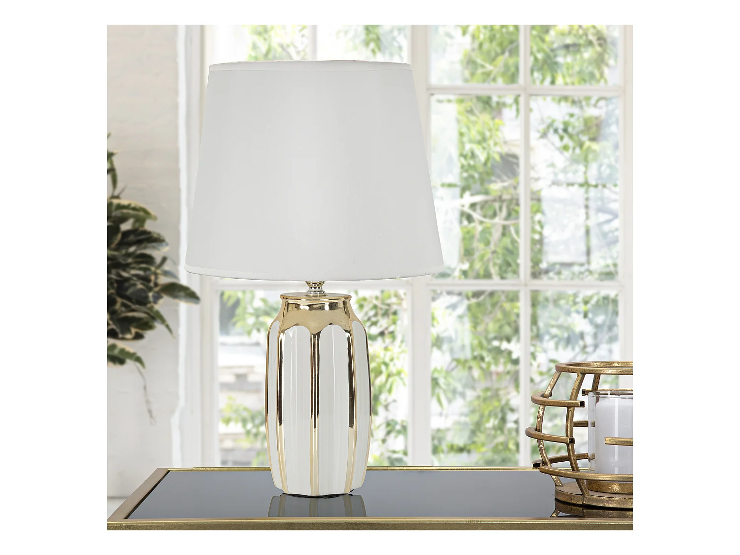 Lampe à Poser en Céramique "Cassy" 40cm Blanc & Or