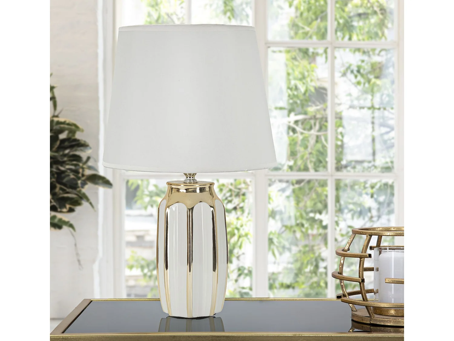 Lampe à Poser en Céramique "Cassy" 40cm Blanc & Or