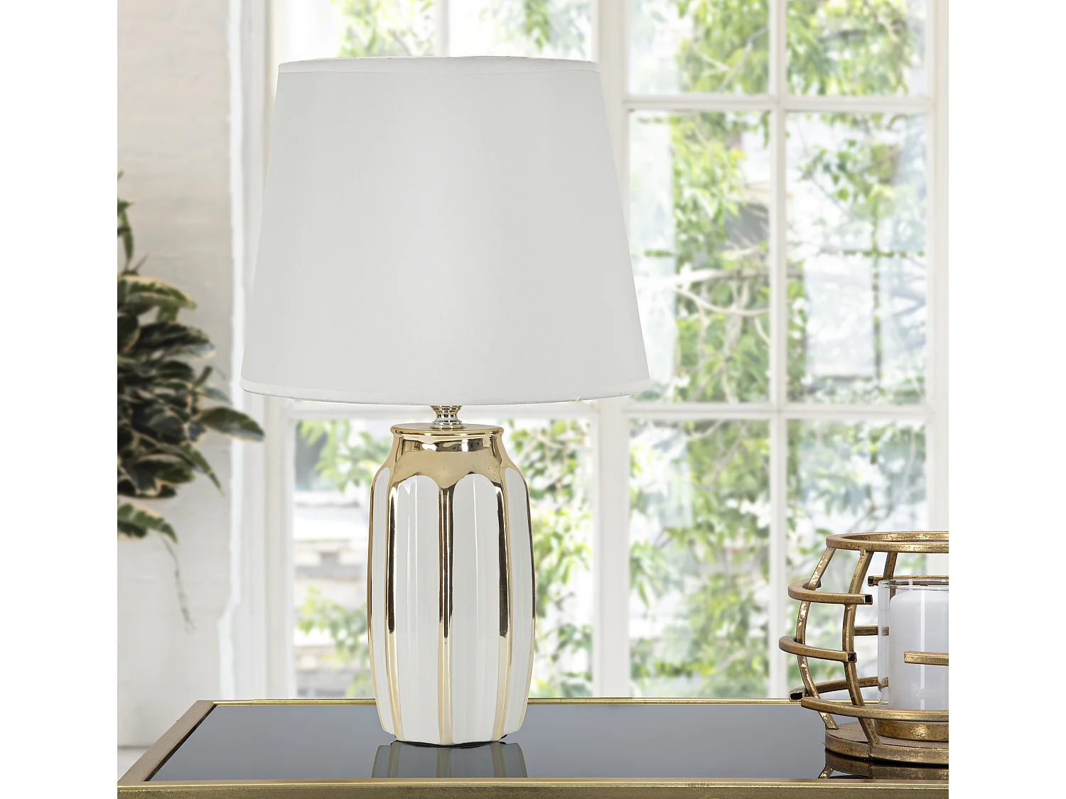 Lampe à Poser en Céramique "Cassy" 40cm Blanc & Or