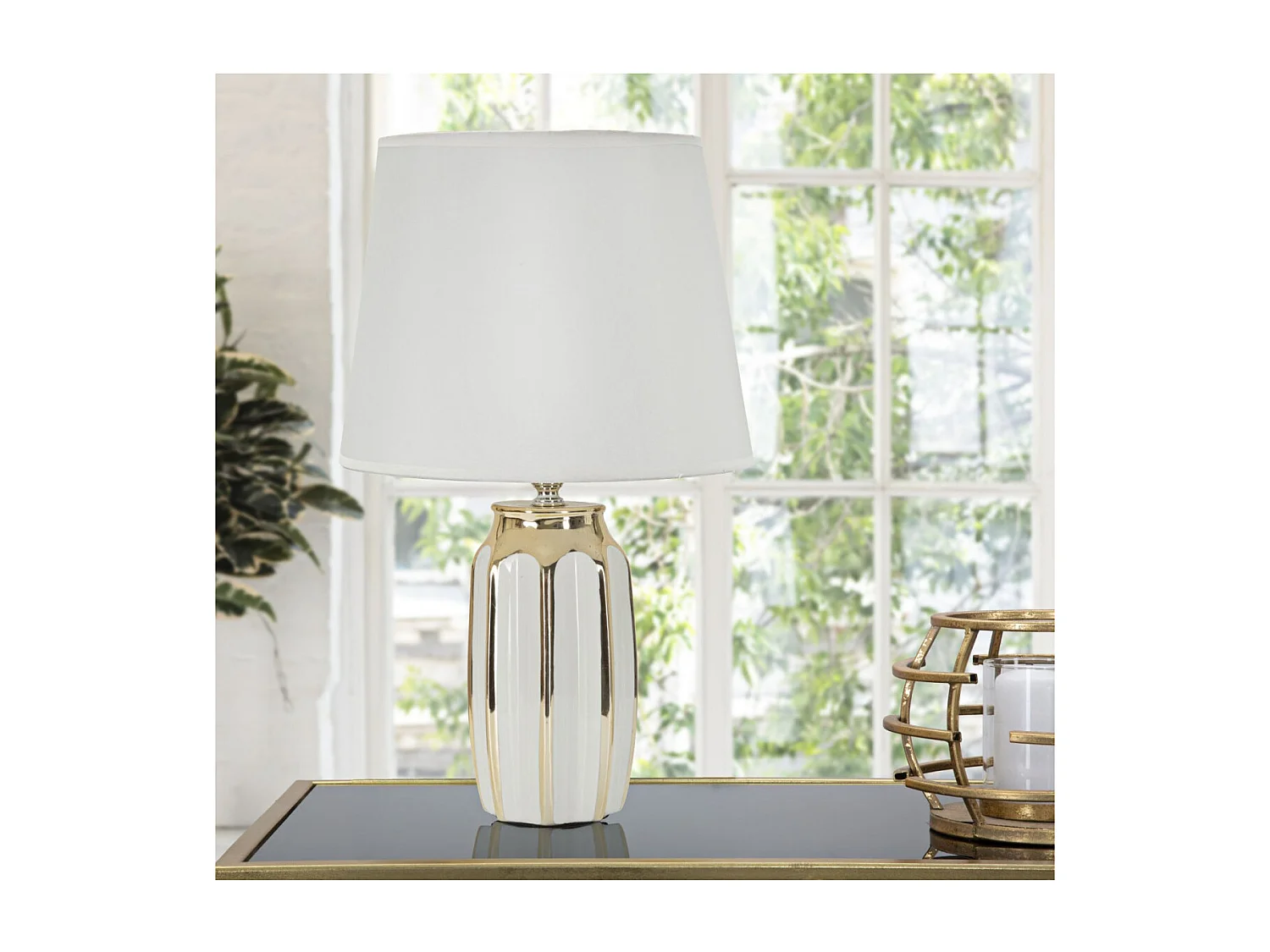 Lampe à Poser en Céramique "Cassy" 40cm Blanc & Or