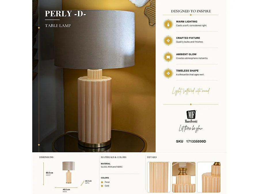Lampe à Poser "Perly" 69cm Perle & Or