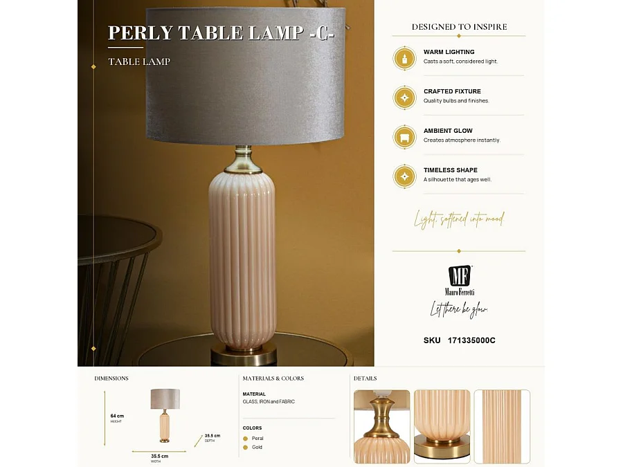 Lampe à Poser "Perly" 64cm Perle & Or