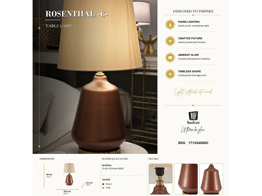Lampe Design "Rosenthal" 65cm Marron