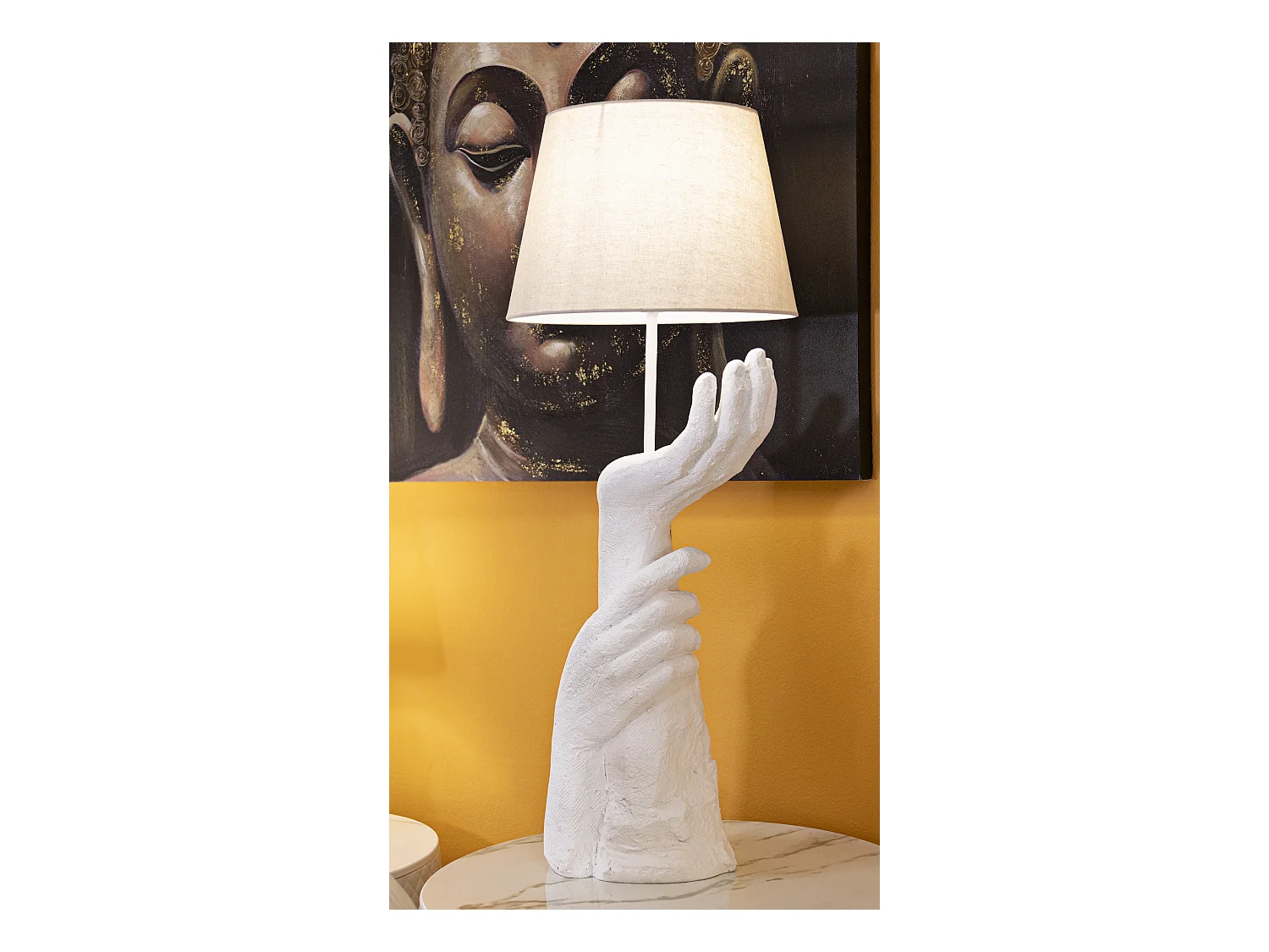 Lampe de table en résine blanche avec abat-jour crème, ø 35x93 cm