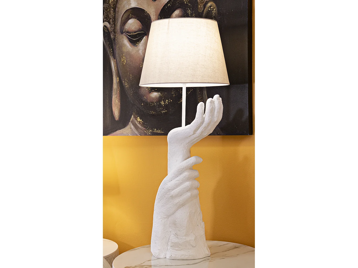 Lampe de table en résine blanche avec abat-jour crème, ø 35x93 cm